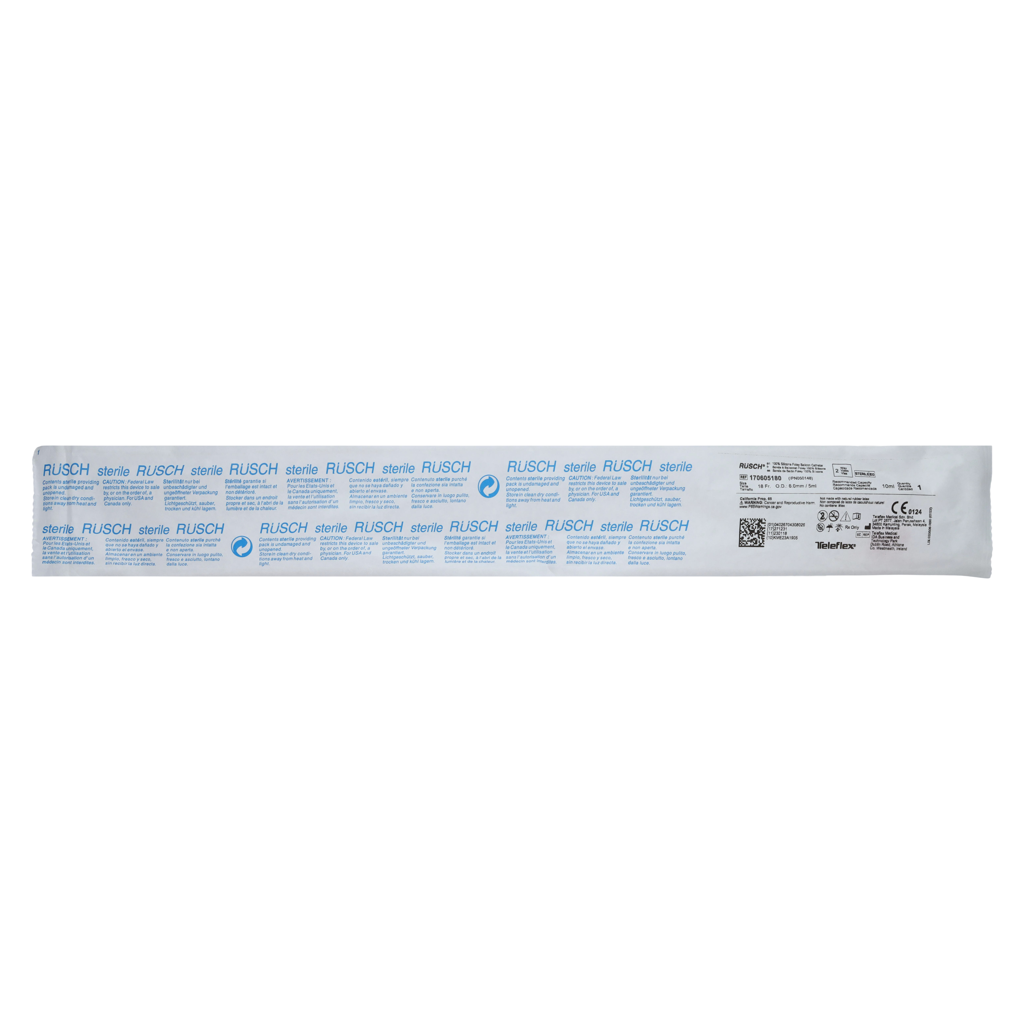 2-Way Foley Catheter Straight Tip 100% Silicone 18Fr 5cc
